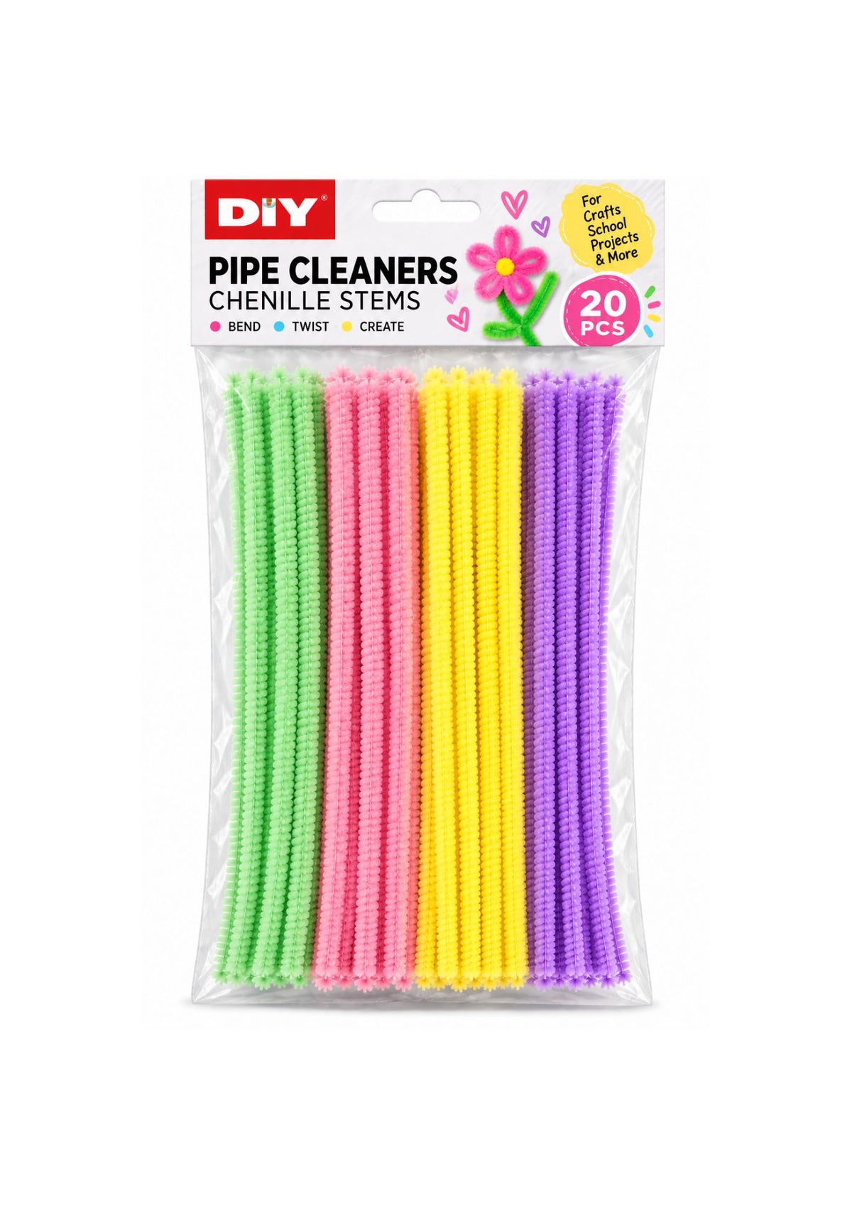 Pipe Cleaners / Chenille Stems – Assorted Colors, 20 PCS