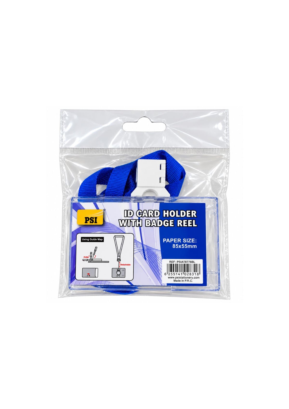 ID CARD HOLDER WITH BADGE REEL &amp; LANYARD – BLUE