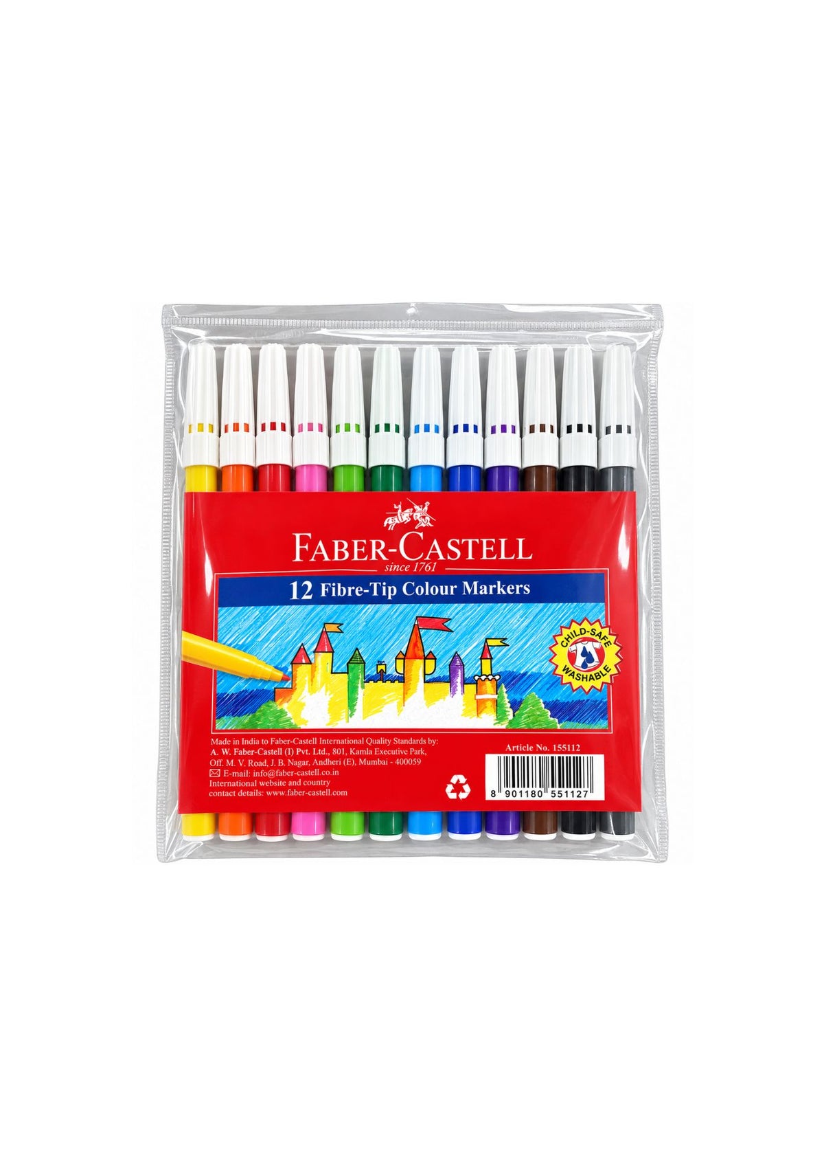 FIBRE-TIP COLOUR MARKERS – 12 COLOURS